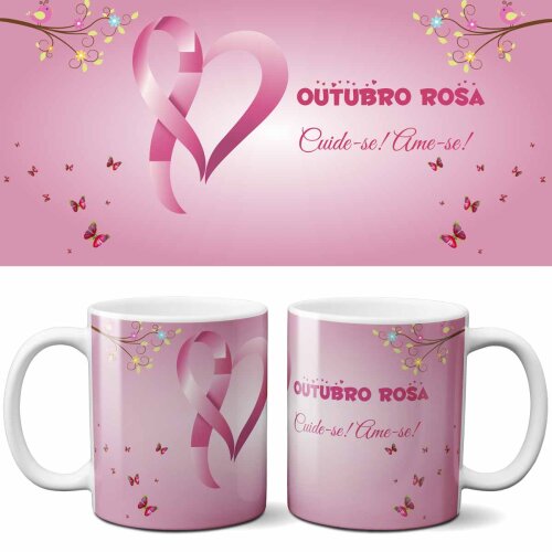 Estampas Canecas Outubro Rosa Editáveis Sublimação Mockups