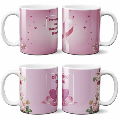 Estampas Canecas Outubro Rosa Editáveis Sublimação Mockups
