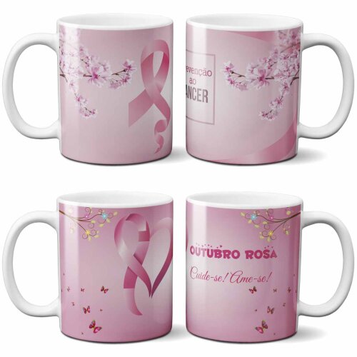 Estampas Canecas Outubro Rosa Editáveis Sublimação Mockups
