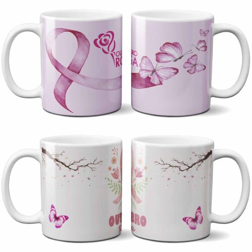 Estampas Canecas Outubro Rosa Editáveis Sublimação Mockups