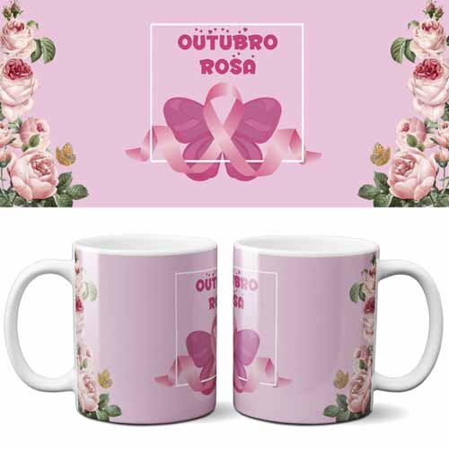 Estampas Canecas Outubro Rosa Editáveis Sublimação Mockups