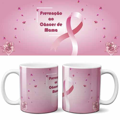 Estampas Canecas Outubro Rosa Editáveis Sublimação Mockups