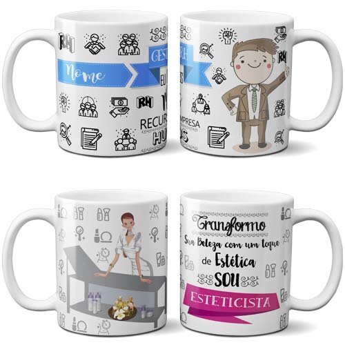 Pack Artes Editáveis Canecas Profissões Mockups Sublimação