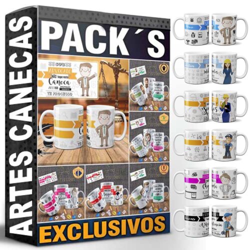 Pacote Artes Editavel Canecas Profissões Mockups Sublimação