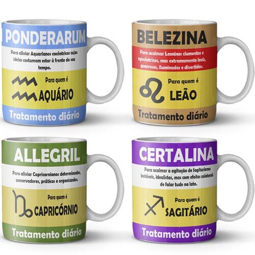 Artes Editáveis Canecas Sublimação Signos Divertidos Mockups