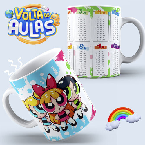 Pack Artes Editáveis Canecas Volta às Aulas Tabuadas Mockups
