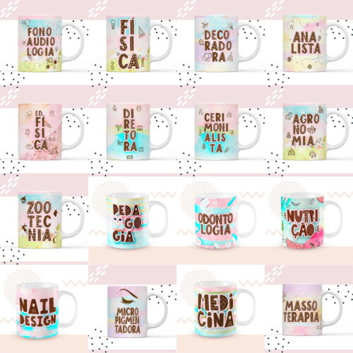 Pack Artes Delicadas Sublimação Canecas Profissões Mockups