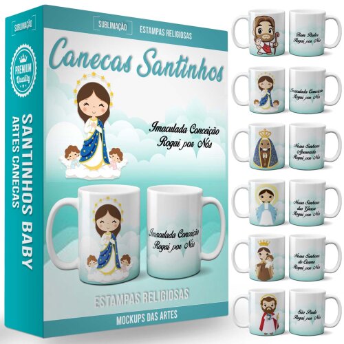 Artes Sublimação Canecas Santinhos Baby Mockups