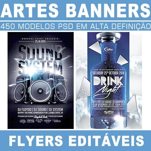Banners Editáveis 450 Artes Flyers Sublimação Cartazes Psd