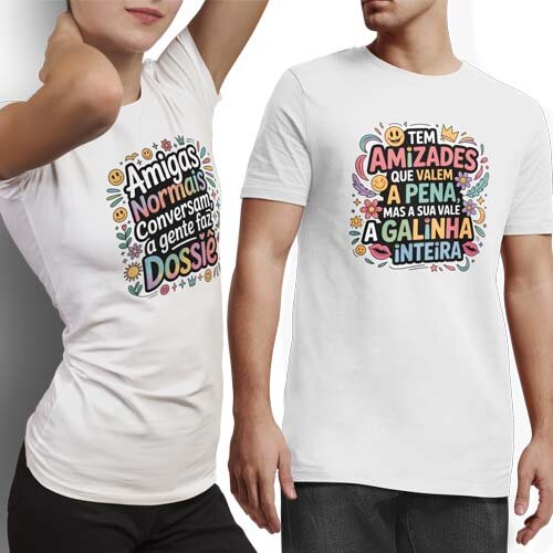 Pack Dia da Amizade Sublimação Camisetas Frases Amigos