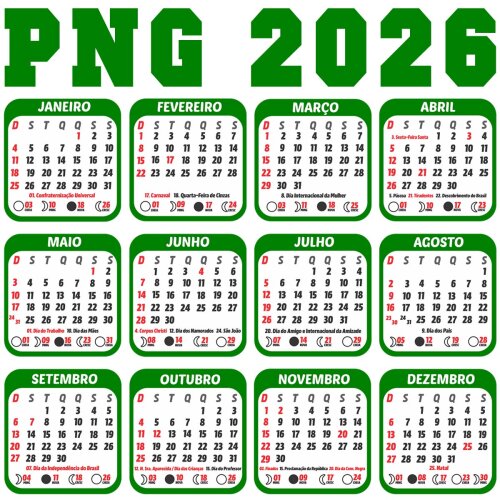 Artes Base Calendários 2026 Feriados para Imprimir
