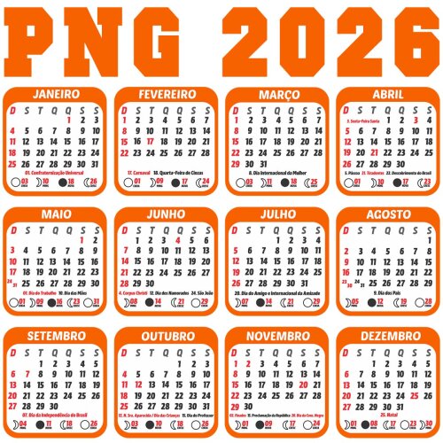 Calendários Png Base 2026 Feriados para Imprimir Pack Artes