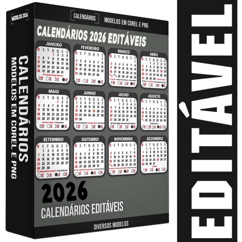 Calendários Digitais 2026 Editável Corel Png Calendário Arte