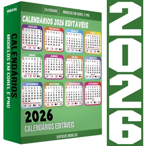 Pack Calendários 2026 Editável Corel Png Calendário Base