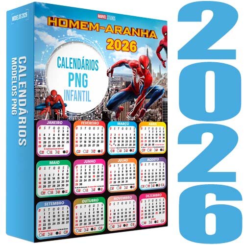 Pack Digital Calendários 2026 Png Infantil Crianças