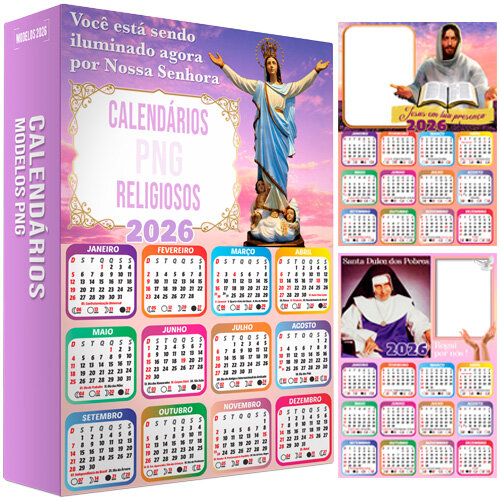 Pack Calendários 2026 Religiosos Santos Católicos Artes Png