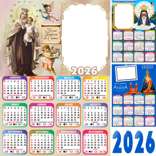Pack Calendários 2026 Religiosos Santos Católicos Artes Png