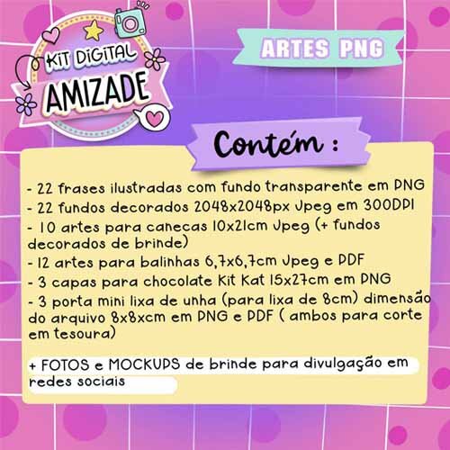 Artes Kit Digital Dia do Amigo Amizade Pack2 Frases Png