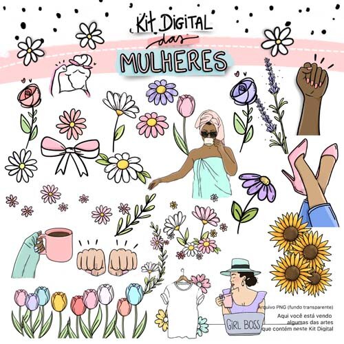 Pacote Artes Estampas Png Dia da Mulher Mulheres Kit Digital