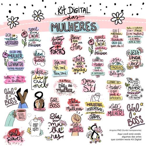 Pacote Artes Estampas Png Dia da Mulher Mulheres Kit Digital