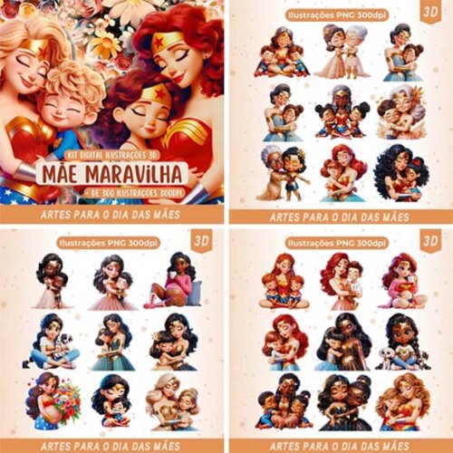 Pacote Artes Dia das Mães Mulher Maravilha Mãe Sublimação