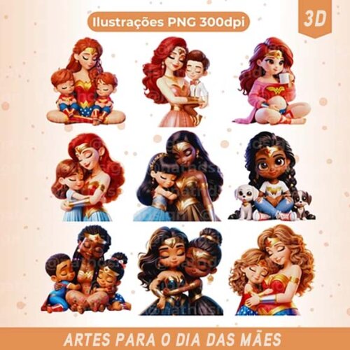 Artes Dia das Mães Mulher Maravilha Mãe Png Sublimação