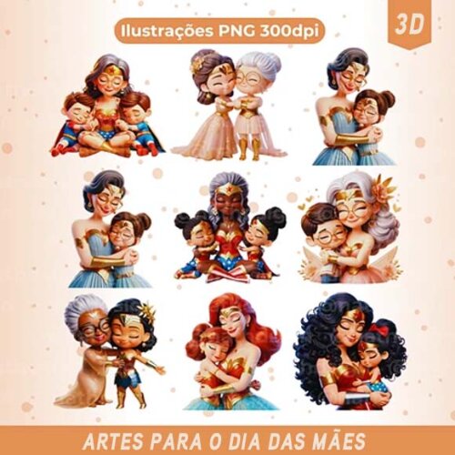 Artes Dia das Mães Mulher Maravilha Mãe Png Sublimação