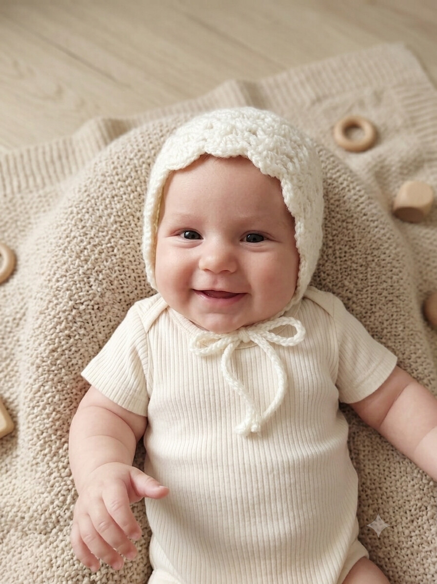 Touquinha Bonnet em crochê pra bebê