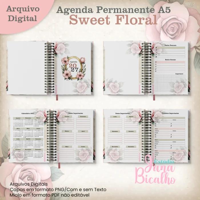 Arquivo Digital Agenda Permanente A5 Sweet Floral  -7027
