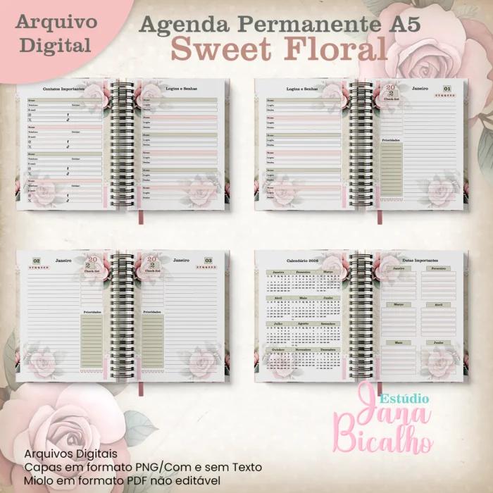 Arquivo Digital Agenda Permanente A5 Sweet Floral  -7027