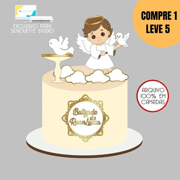 Arquivo de Corte Batizado Anjinho Menino Topo de Bolo -5355