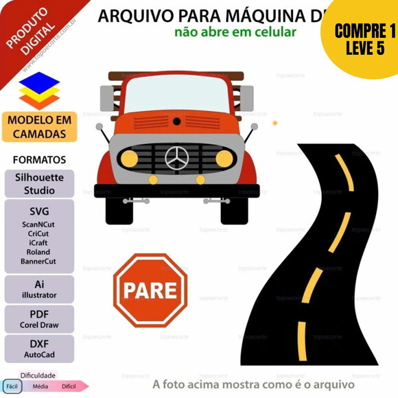 Arquivo de Corte Caminhão Antigo Topo de Bolo 40