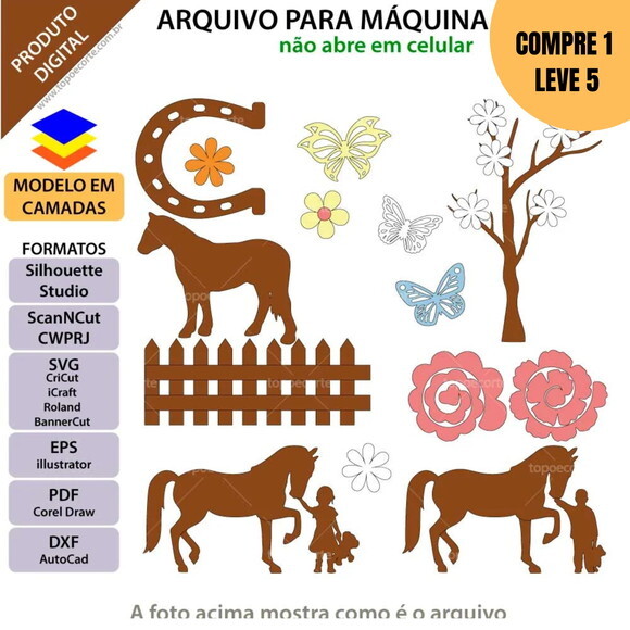 Arquivo de Corte Cavalos Crianças Topo de Bolo -2166