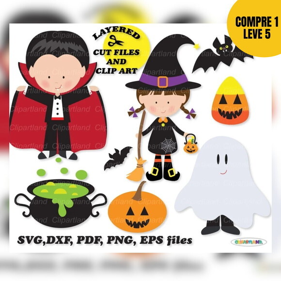 Arquivo de Corte Crianças Fofas Halloween Topo de Bolo -63