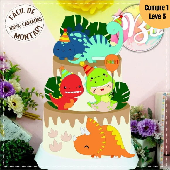Arquivo de Corte Dinos Super Cute Topo de Bolo -1137