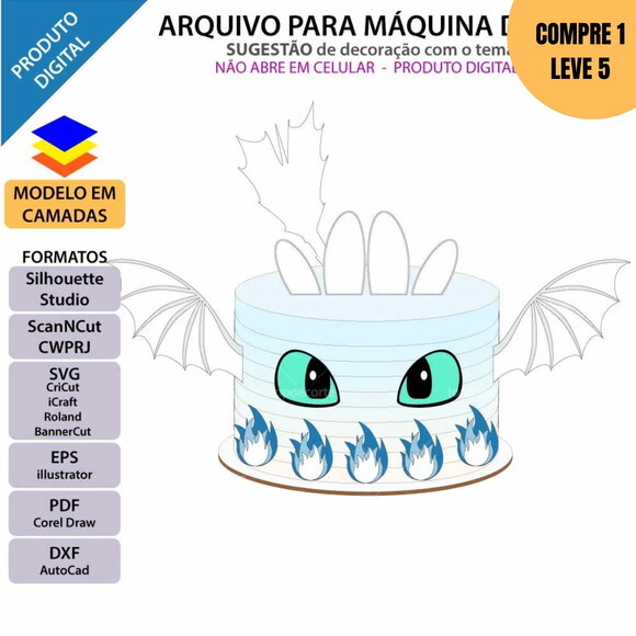 Arquivo de Corte Dragão Fúria da Luz Topo de Bolo -2638