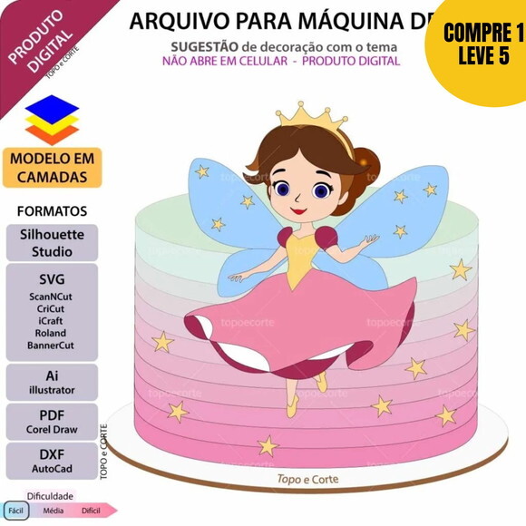 Arquivo de Corte Fadinha Princesa Topo de Bolo -57
