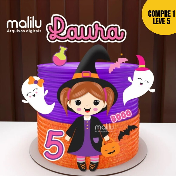 Arquivo de Corte Halloween Bruxinha Topo de Bolo 36 -
