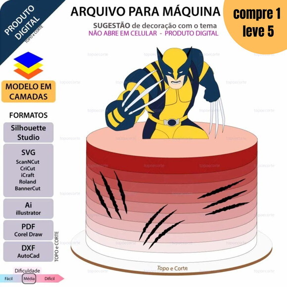 Arquivo de Corte Inspirado em Wolverine Topo de Bolo -1425