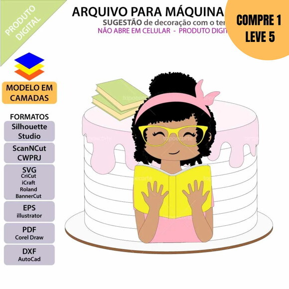 Arquivo de Corte Leitora Livros Topo de Bolo -2170