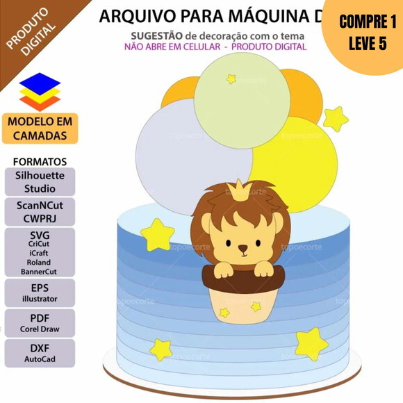 Arquivo de Corte Leãozinho Balão Topo de Bolo -2649