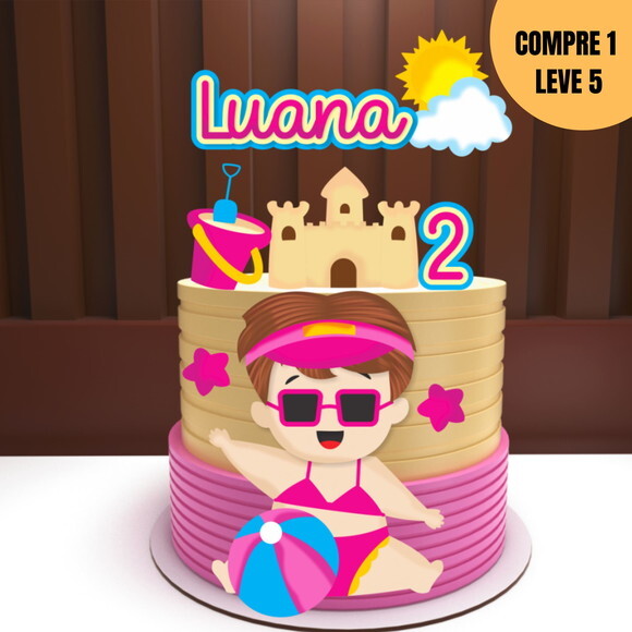 Arquivo de Corte Menina Praia Verão Topo de Bolo -1410