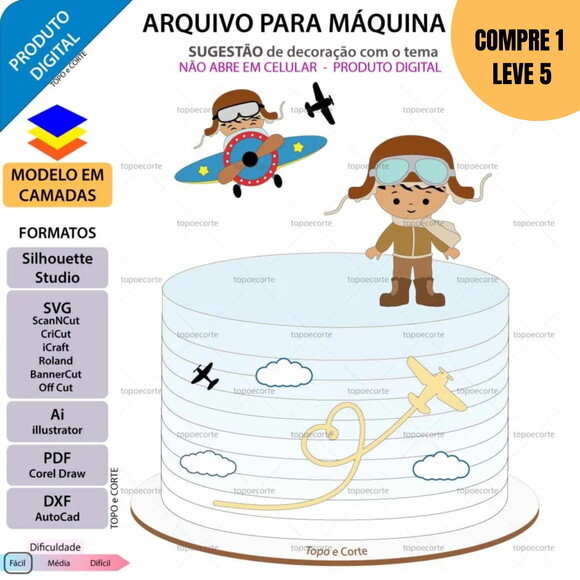 Arquivo de Corte Menino Piloto Topo de Bolo -2012