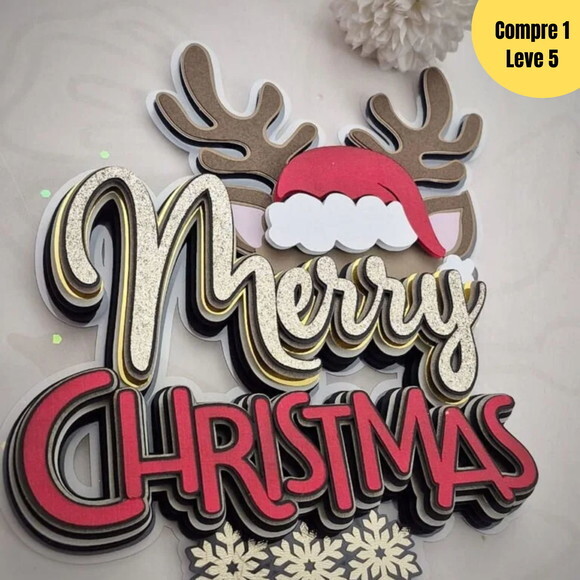 Arquivo de Corte Merry Christmas Topo de Bolo - 482