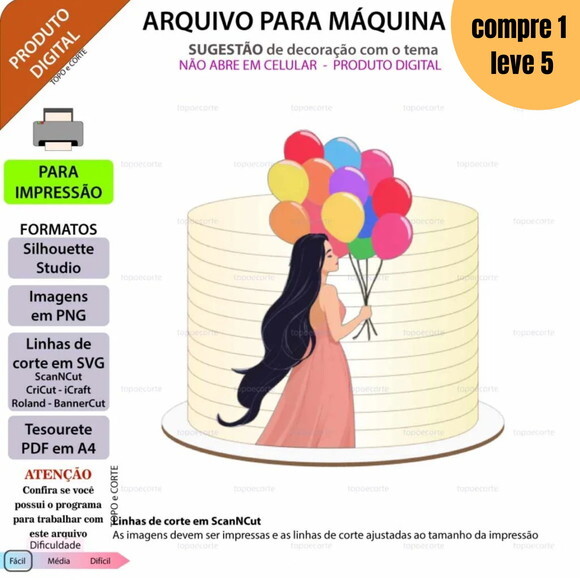 Arquivo de Corte Mulheres Balões Topo de Bolo -1429