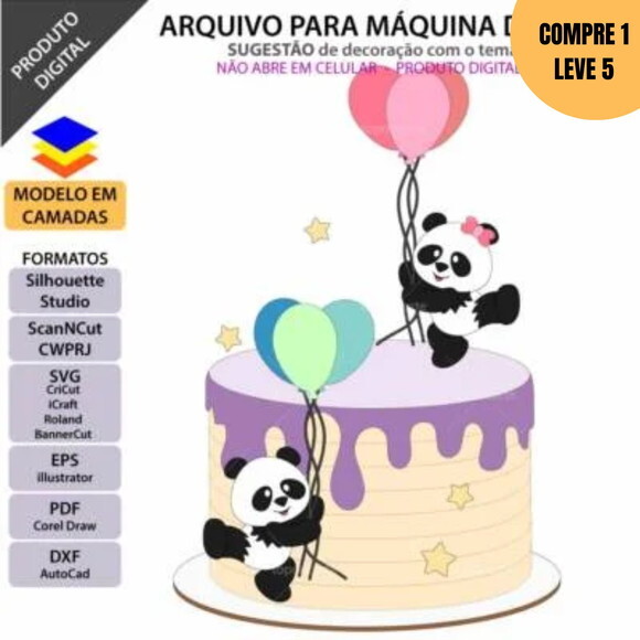Arquivo de Corte Pandinha Balões Topo de Bolo -2630