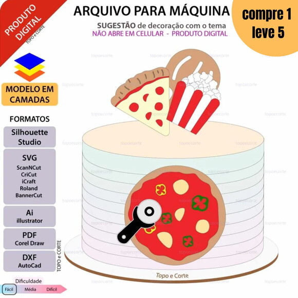 Arquivo de Corte Pizza e Pipoca Topo de Bolo -1430