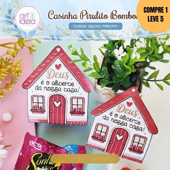Arquivo de Corte Pirulito-bombom Casinha Fé -4076