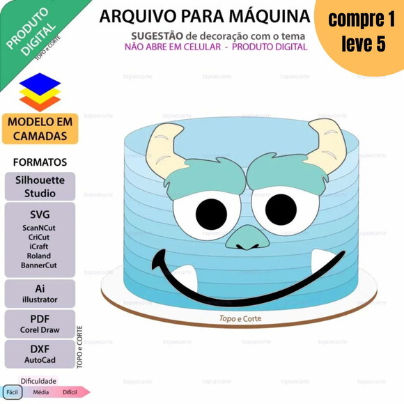 Arquivo de Corte Sully Rosto Monstros Topo de Bolo -1427