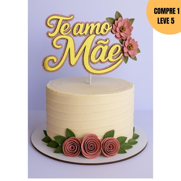 Arquivo de Corte Te Amo Mãe Topo de Bolo -3218